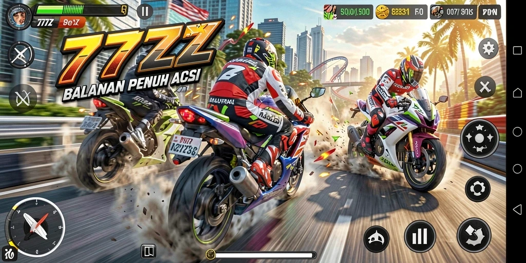 Screenshot gameplay 777ZX menampilkan momen menegangkan di lintasan balap.