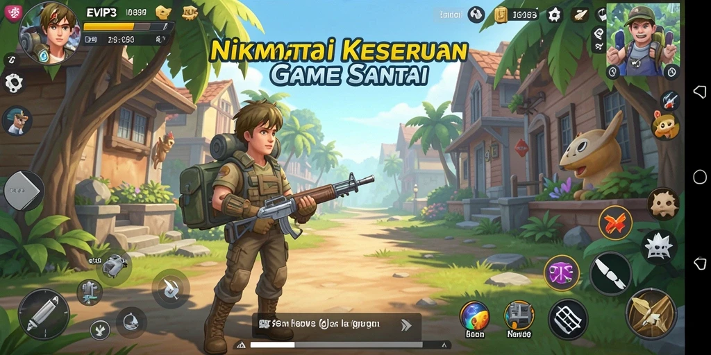 Tangkapan layar menunjukkan gameplay santai yang penuh warna.