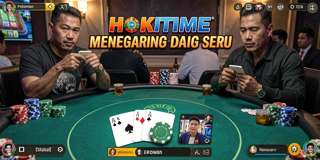 Screenshot utama HOKITIME memperlihatkan momen permainan Poker yang seru.