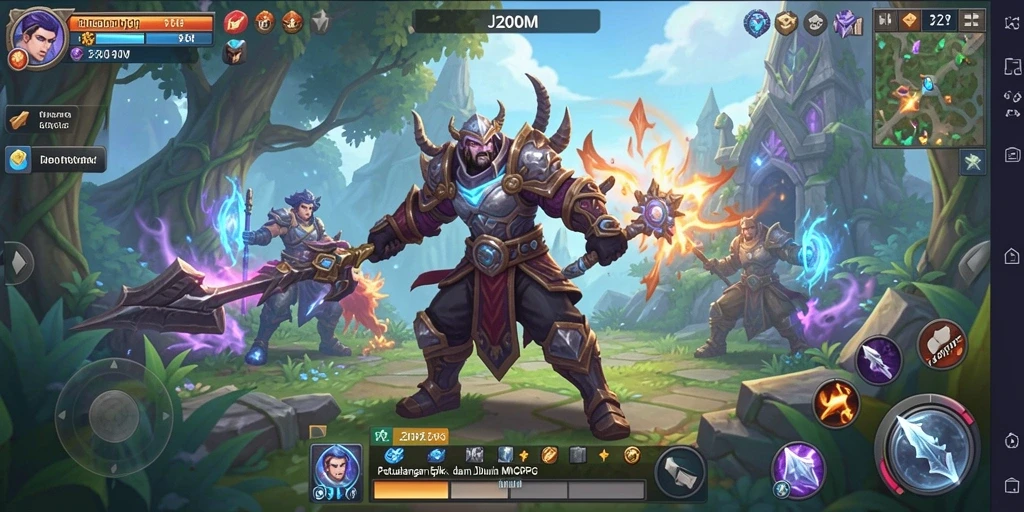 Screenshot utama J200M menunjukkan aksi seru dalam permainan MMORPG.