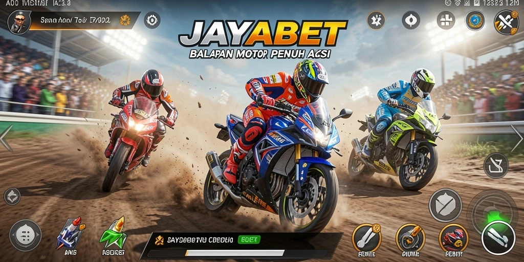 Screenshot dari gameplay balapan motor yang mendebarkan di JAYABET.