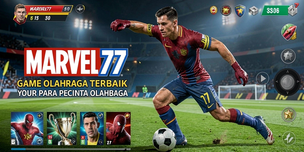Screenshot gameplay MARVEL77 menampilkan aksi seru di lapangan olahraga.