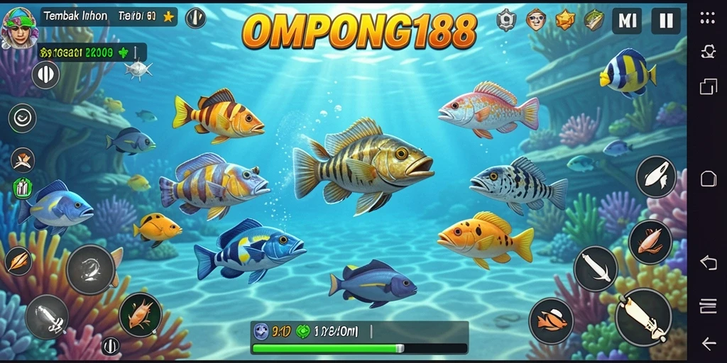 Tampilan gameplay OMPONG188 dengan aksi menembak ikan yang seru.