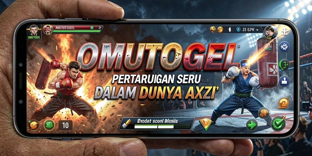Screenshot menunjukkan pertarungan seru dan karakter unik dalam OMUTOGEL.