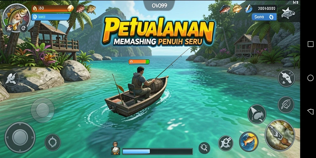 Gameplay OVO99 menampilkan aksi memancing yang menegangkan dan seru.