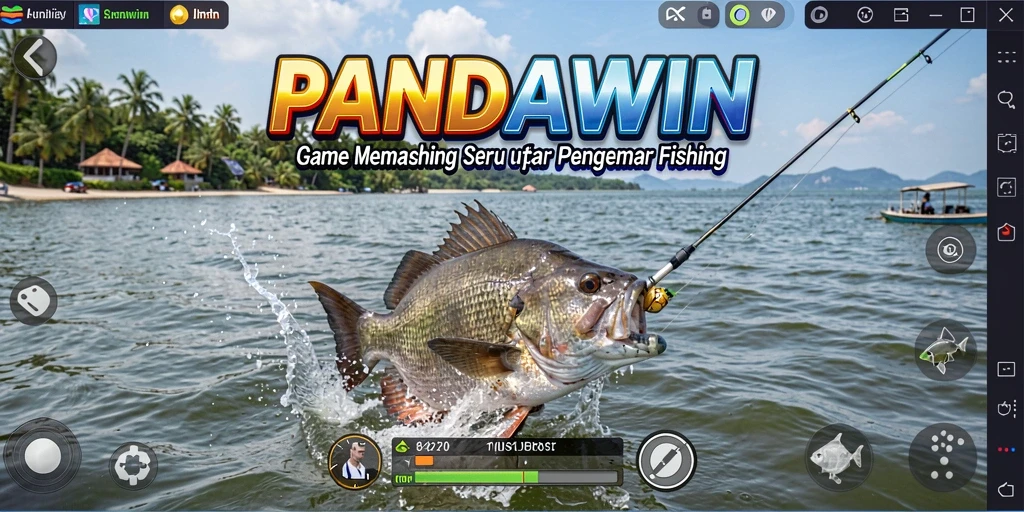 Tampilan gameplay PANDAWIN yang mengasyikkan dengan suasana memancing.