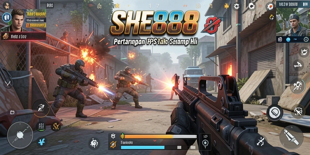 Screenshot gameplay utama SHE888 yang menunjukkan aksi pertempuran intens.