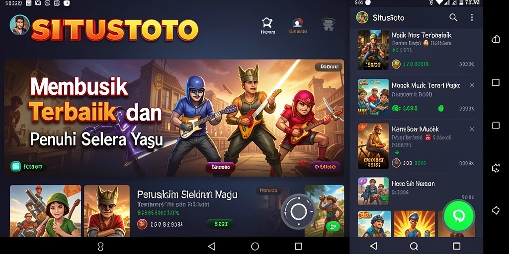Tampilan aplikasi SITUSTOTO dengan berbagai pilihan musik.