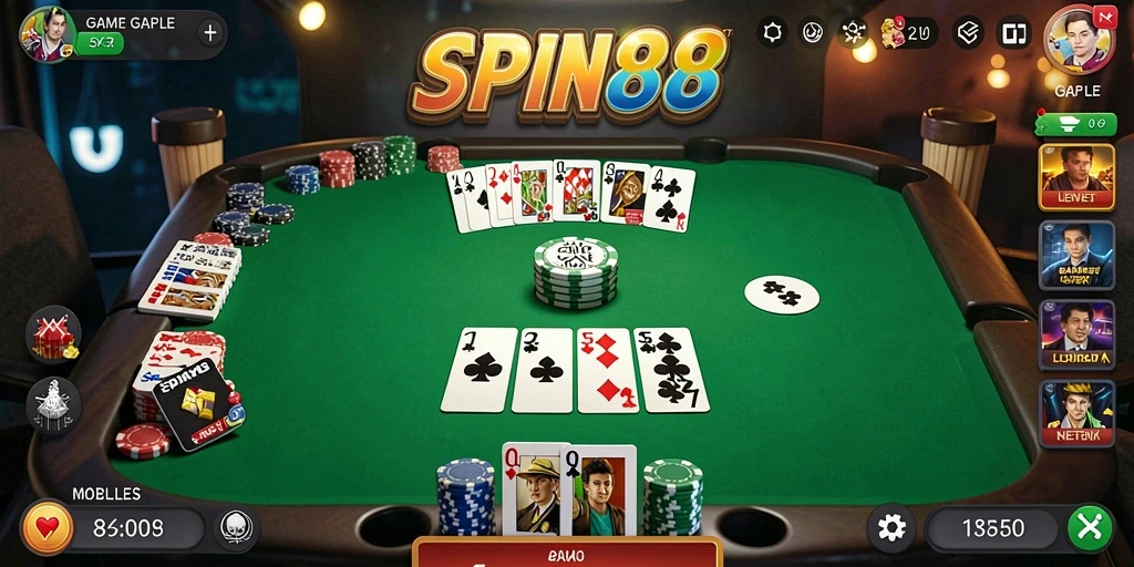 Screenshot gameplay SPIN88 yang menampilkan keseruan permainan Gaple.