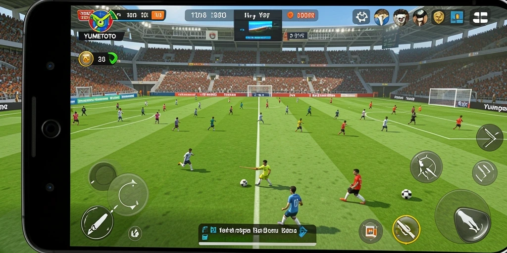Tampilan menarik dari gameplay YUMETOTO dengan aksi sepak bola yang seru.